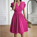 Women's Wrap V Neck Ruffled Short Sleeves Summer Dress | Mini