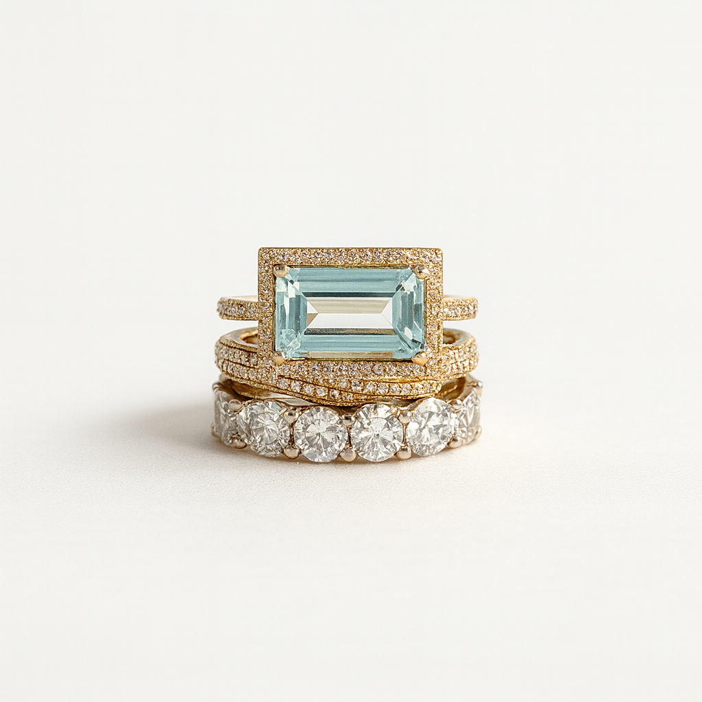 Rectangular Light Blue Glass Ring Set in Silver Tone