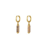Gold Rectangular Beige Marble Stone Earrings - Organic Heritage - 18K Gold Tone