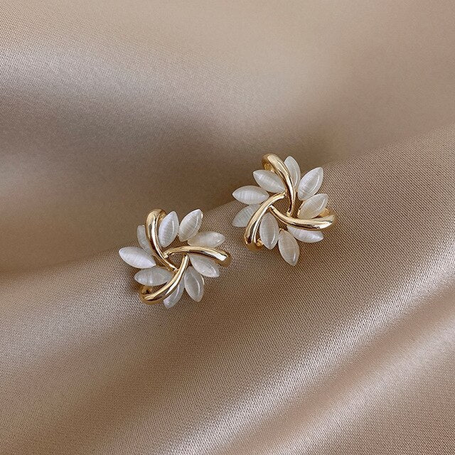 Refined Floral Stud Earrings with White Opal Accents