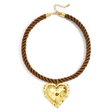 Gold Rope Heart Necklace - Braided Heart Charm - 18K Gold Tone