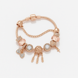 Rose Gold Bracelet - Beaded Charm Design - Rose Gold Tone - Adjustable