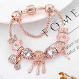 Rose Gold Bracelet - Beaded Charm Design - Rose Gold Tone - Adjustable