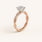 Gold Braided Ring - Twist Design - 18K Gold Tone - Clear Zirconia Stone