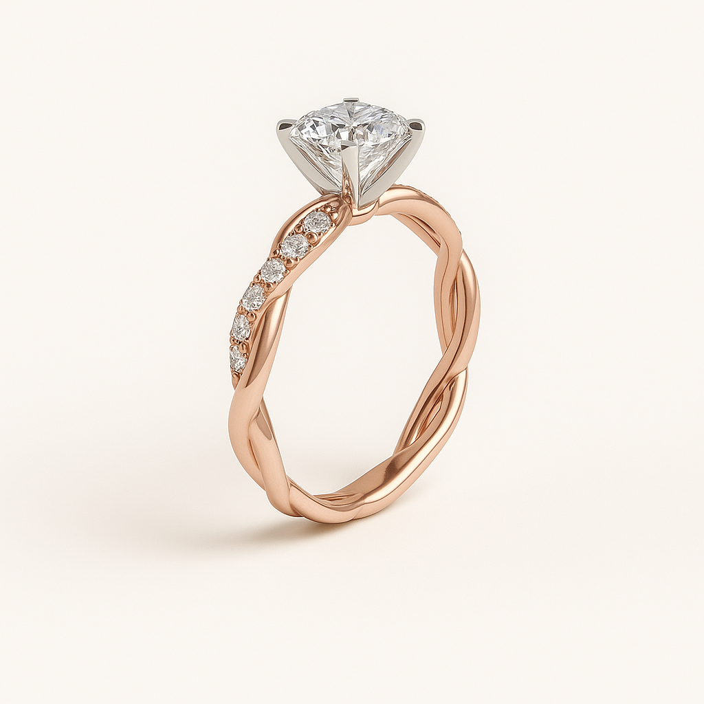 Braided Twist Band Ring with Cubic Zirconia Accent Stone
