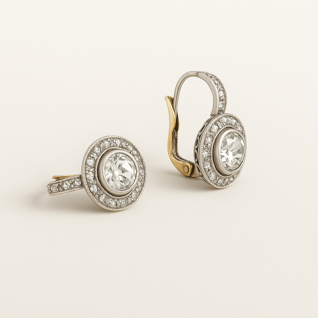 Round Leverback Earrings with Silver-Tone Zircon Setting