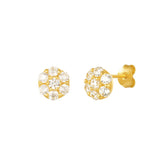 Gold Round with Stones Earrings - Brilliant Accents - 18K Gold Tone