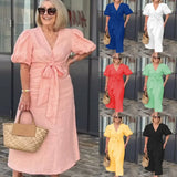 Women's Puff Sleeves V-neck Dress | Maxi