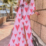 Women's Printed Wrap V Neck Dress | Maxi