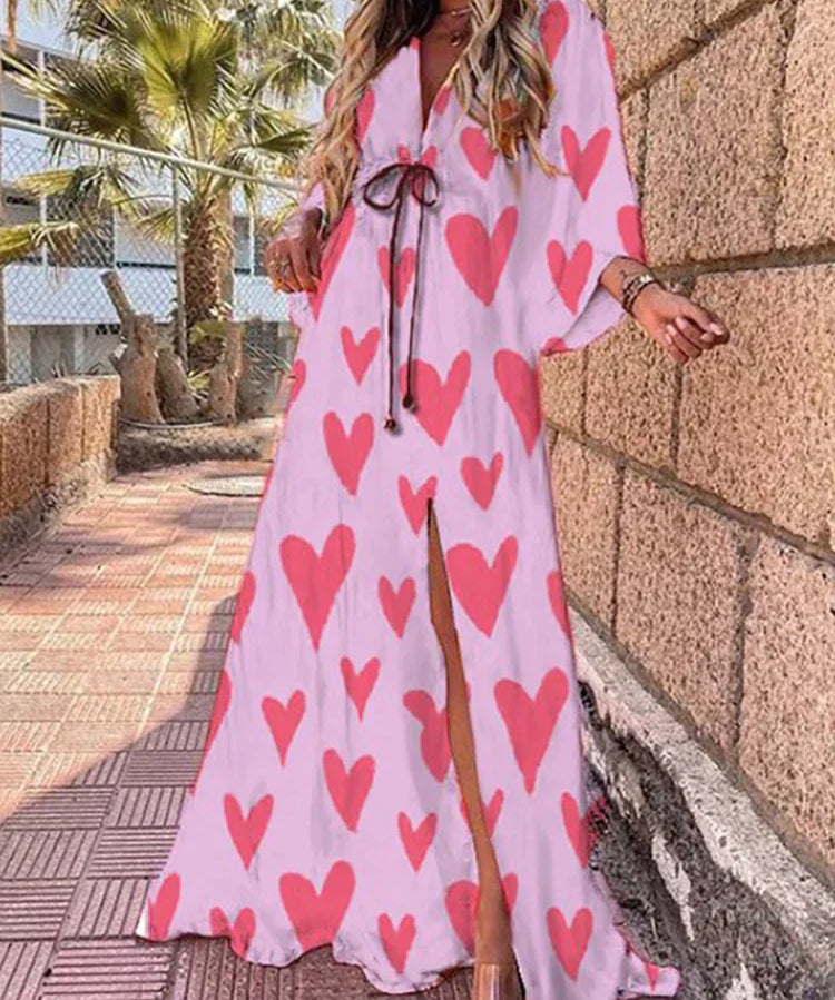 Women's Printed Wrap V Neck Dress | Maxi