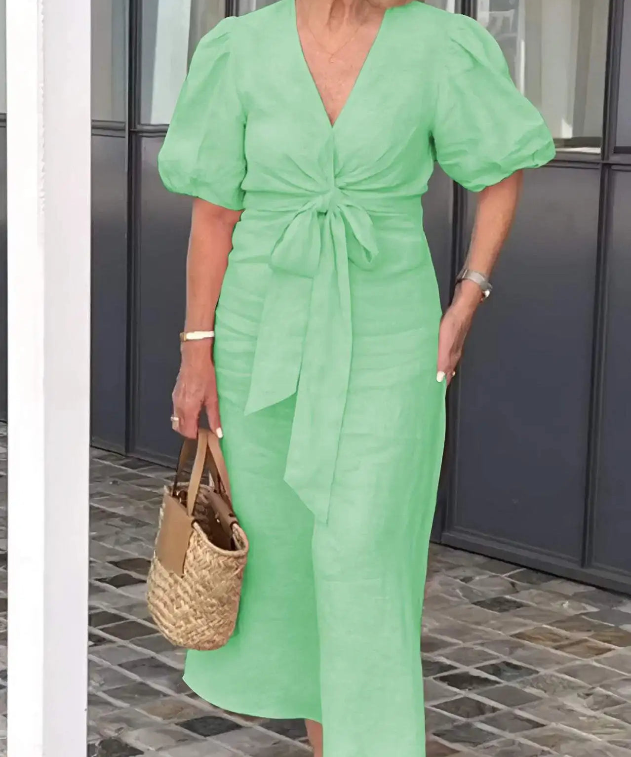 Women's Puff Sleeves V-neck Dress | Maxi