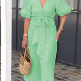 Women's Puff Sleeves V-neck Dress | Maxi