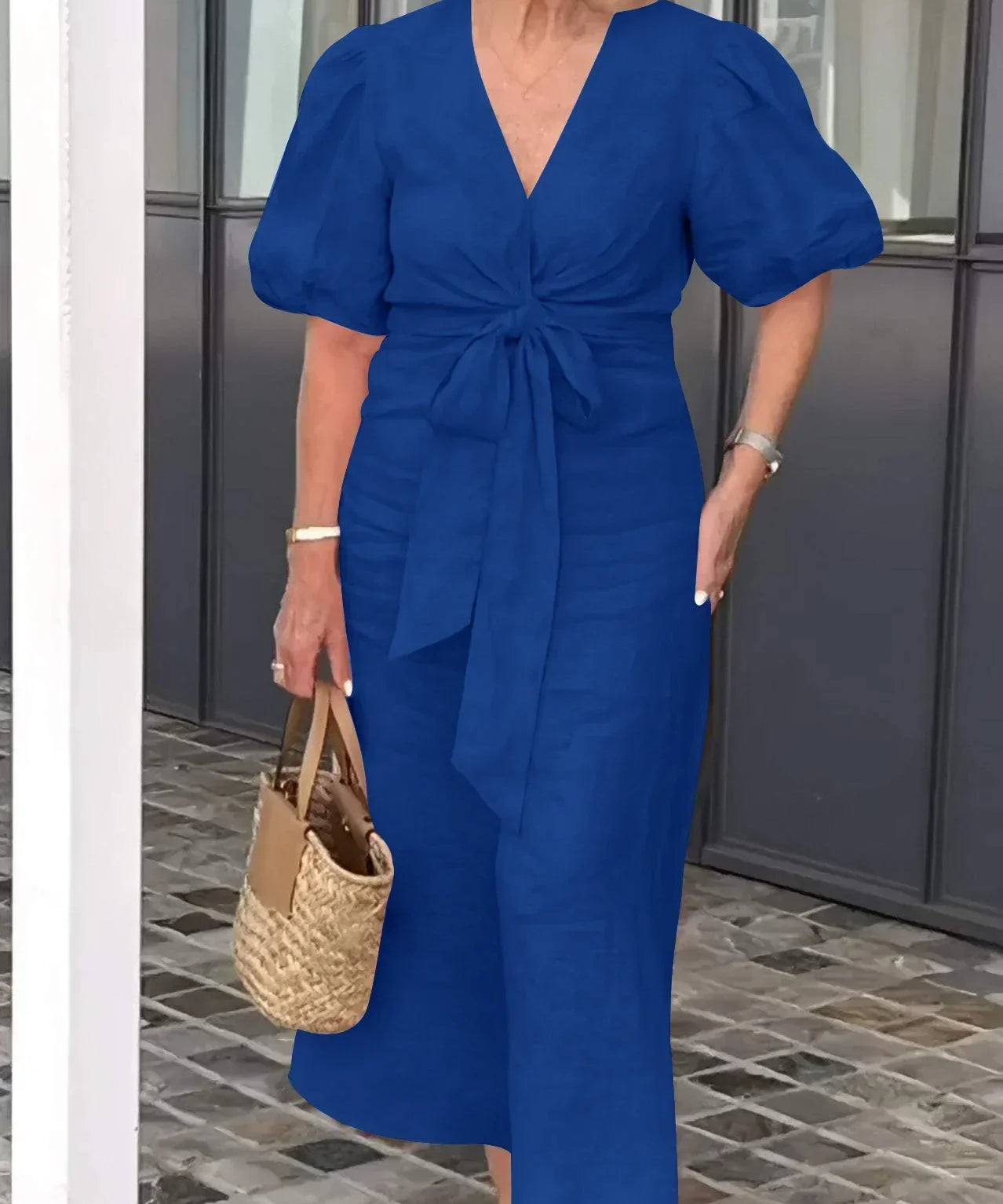 Women's Puff Sleeves V-neck Dress | Maxi