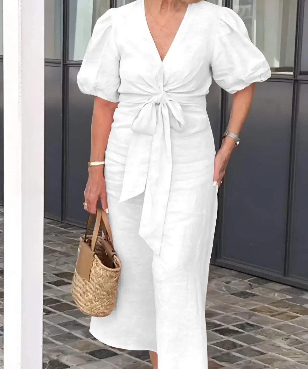 Women's Puff Sleeves V-neck Dress | Maxi