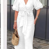 Women's Puff Sleeves V-neck Dress | Maxi