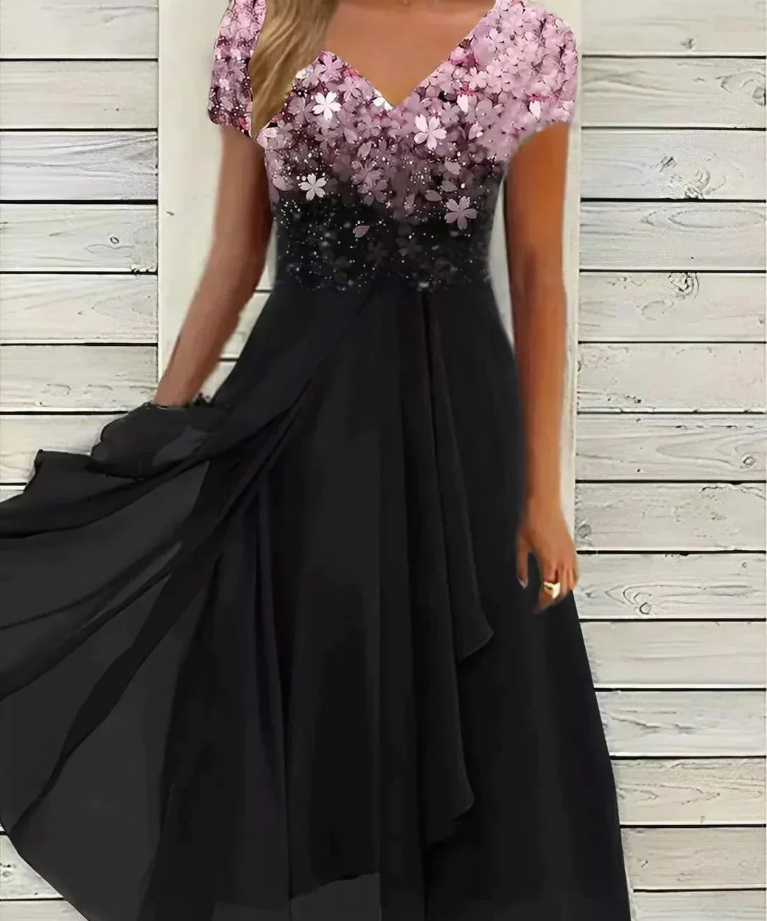 Women's V-Neck Short Sleeve Evening Dress | Midi