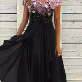 Women's V-Neck Short Sleeve Evening Dress | Midi