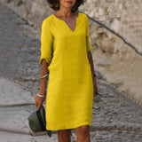 Women's V Neck Summer Dress with 3/4 Sleeves | Mini