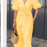 Women's Puff Sleeves V-neck Dress | Maxi