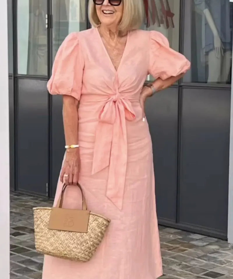 Women's Puff Sleeves V-neck Dress | Maxi