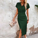 Women's Wrap V Neck Short Sleeves Formal Dress | Midi