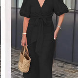 Women's Puff Sleeves V-neck Dress | Maxi