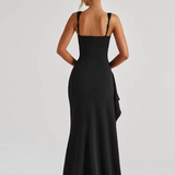 Women’s Square Neck Wedding Guest Dress with Thigh Slit | Maxi