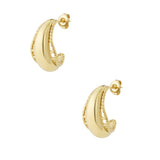 Gold Sculpted Gold Hoop Earrings - Architectural Design - 18K Gold Tone