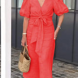Women's Puff Sleeves V-neck Dress | Maxi