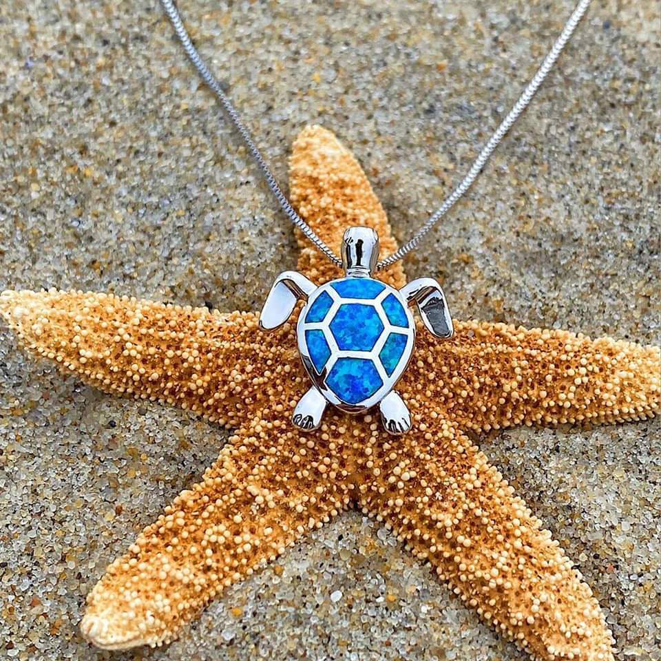 Sea Turtle Pendant and Earrings in Silver Finish