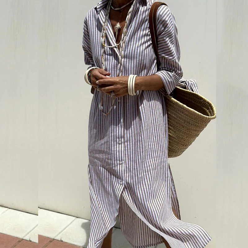 Women's Striped Shirt Dress | Midi