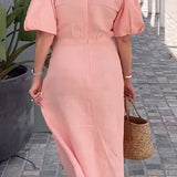 Women's Puff Sleeves V-neck Dress | Maxi