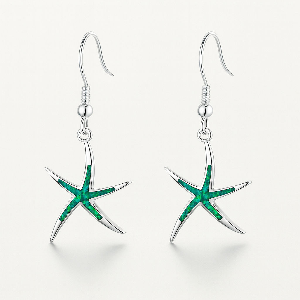 Shimmering Starfish Drop Earrings with Opal Detailing