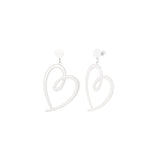 Silver Signed Heart Earrings - Polished Romantic Design - Silver Plated