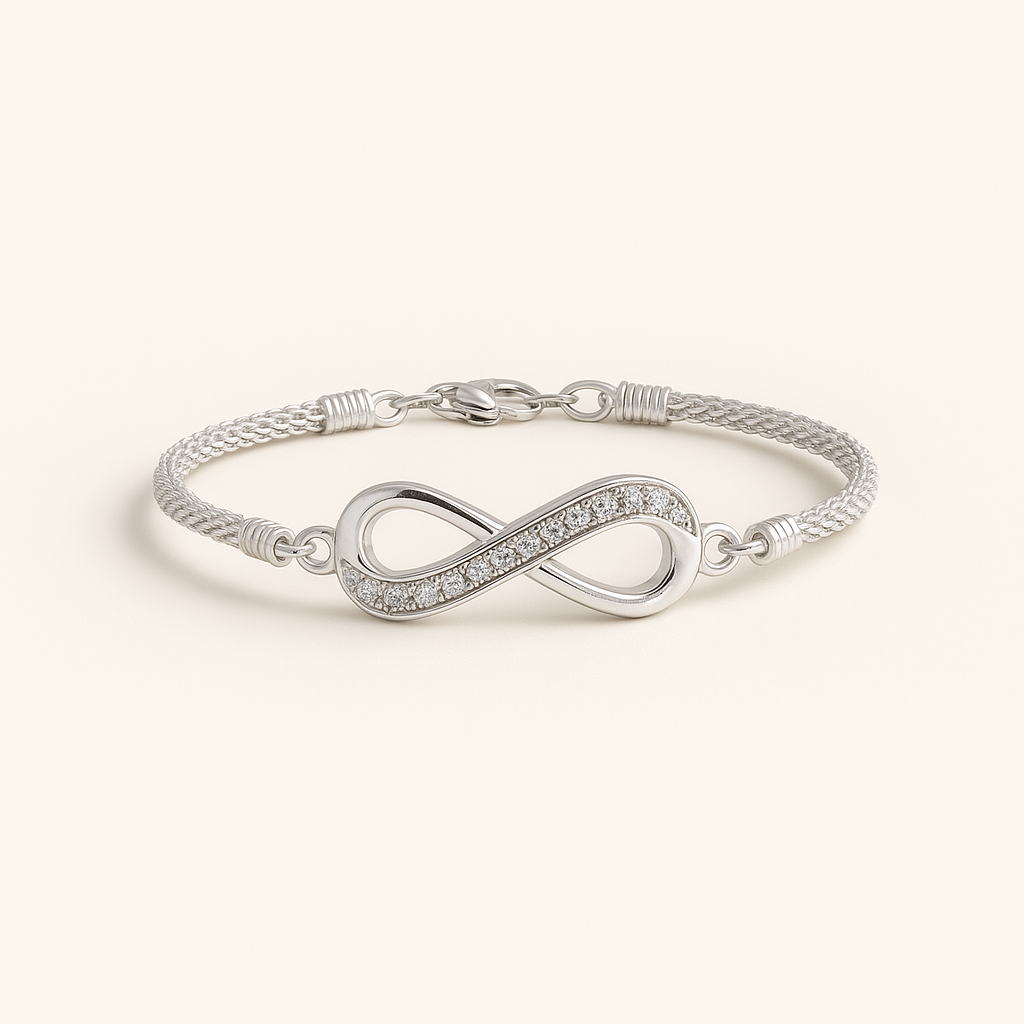Silver-Tone Infinity Bracelet with Clear Zircon Details
