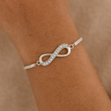 Silver Infinity Bracelet - Clear Zirconia Stones - Polished Silver Tone