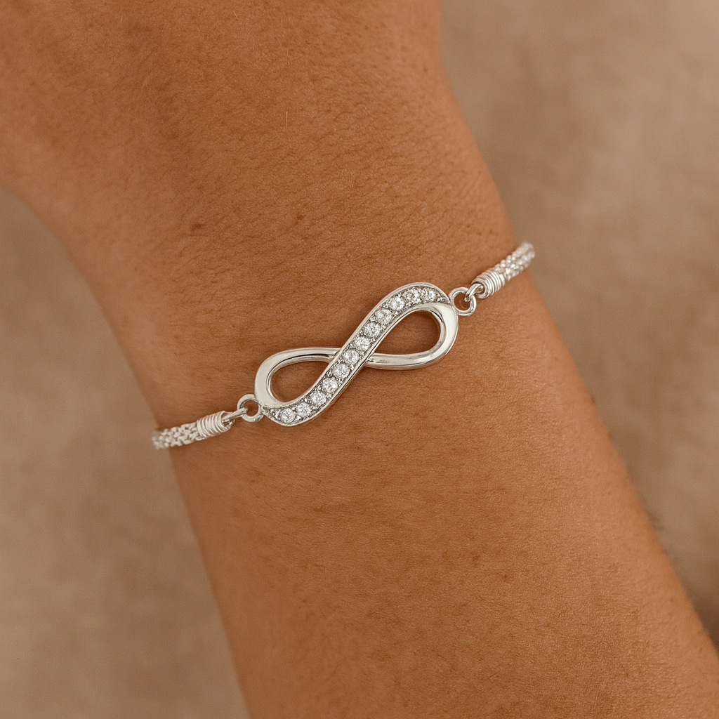 Silver-Tone Infinity Bracelet with Clear Zircon Details