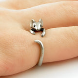Silver Tone Adjustable Mouse Wrap Ring with Tail Detail