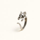 Silver Tone Adjustable Mouse Wrap Ring with Tail Detail