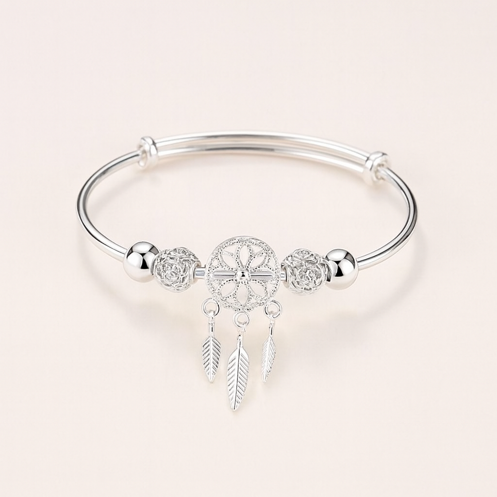 Silver-Tone Adjustable Bracelet with Dreamcatcher Charm