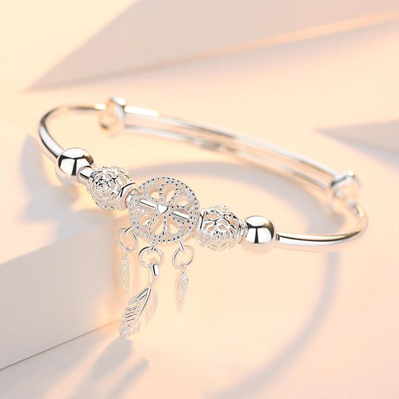Silver-Tone Adjustable Bracelet with Dreamcatcher Charm