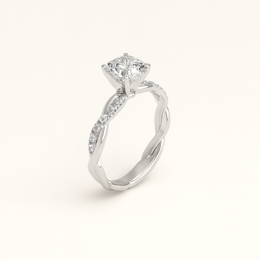 Braided Twist Band Ring with Cubic Zirconia Accent Stone