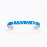 Silver Cuff Bracelet - Ocean Blue Inlay - Polished Silver Tone - Open Band