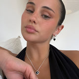 Silver Heart Necklace - Black Zirconia Center - Polished Silver Tone - Stainless Steel