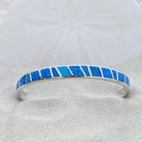 Silver Cuff Bracelet - Ocean Blue Inlay - Polished Silver Tone - Open Band