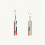 Silver Drop Earrings - Multicolor Rectangular Insets - Polished Silver Tone
