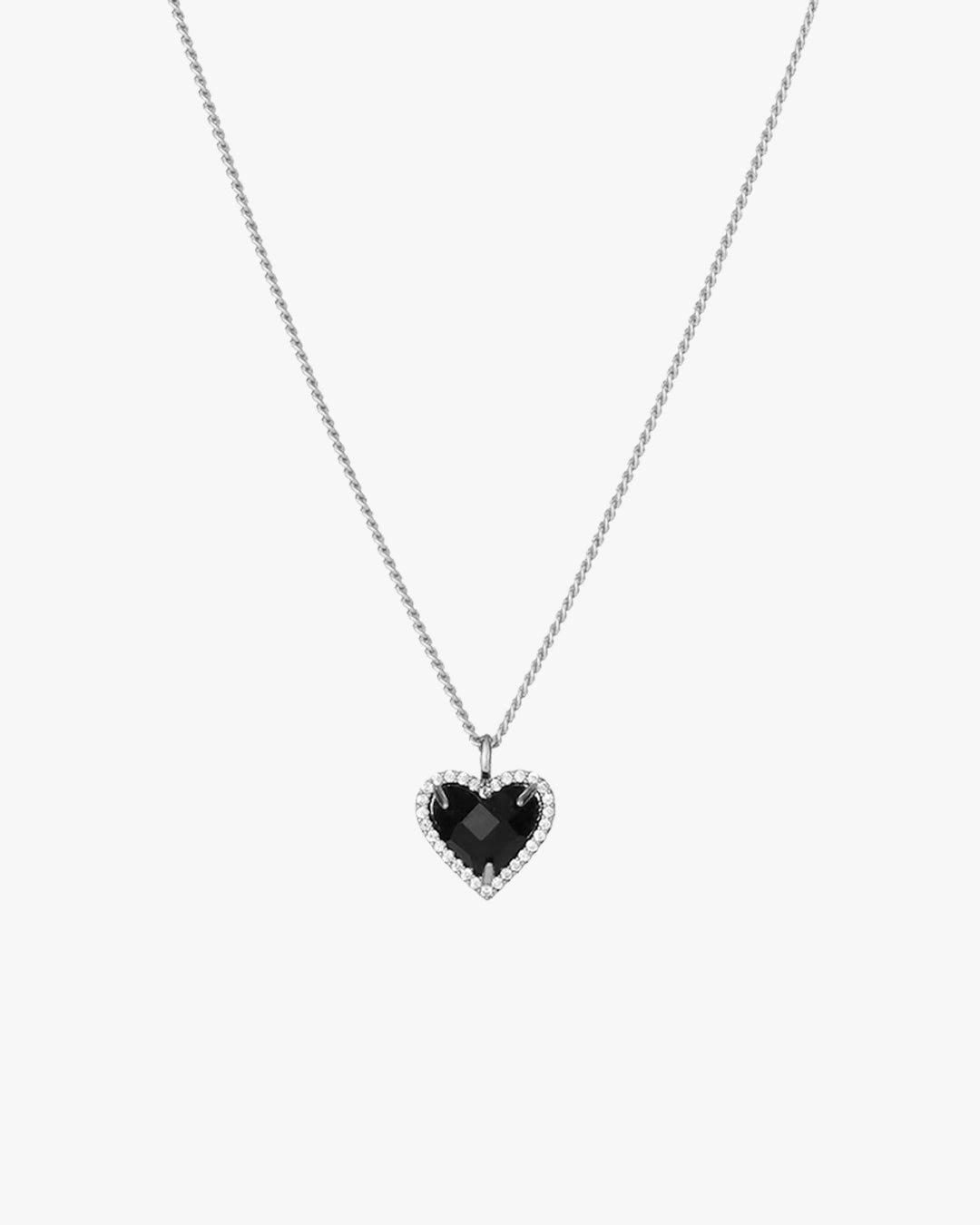Silver Heart Pendant Necklace with Black Center Stone design