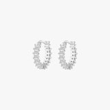 Silver Hoop Earrings - Round Clear Zirconia - Polished Silver Tone