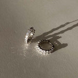 Silver Hoop Earrings - Round Clear Zirconia - Polished Silver Tone