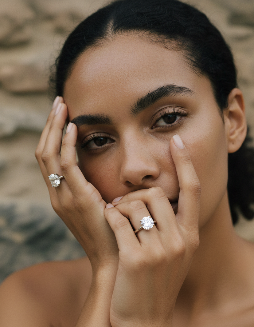 Solitaire Oval Stone Ring in Silver Tone